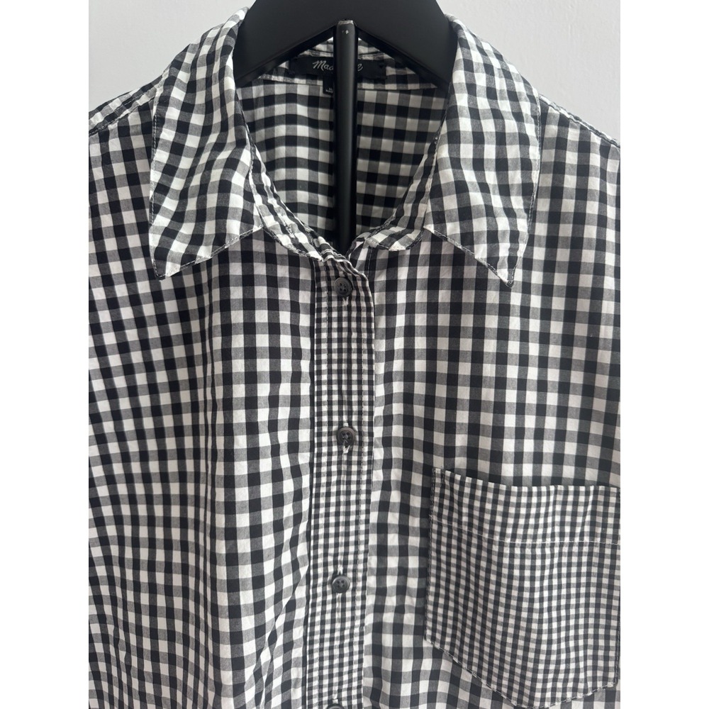 Madewell Gingham Ruffle Sleeve Shirt Black White Cotton Sz M Cottagecore - Picture 2 of 9